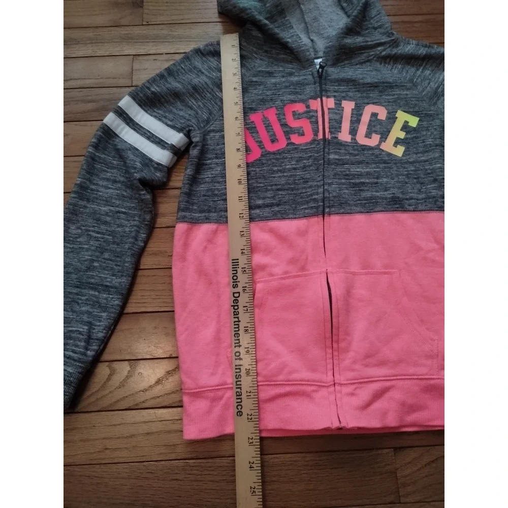 Justice Girls Large 12/14 Hooded Full Zip Sweatshirt Gray Orange